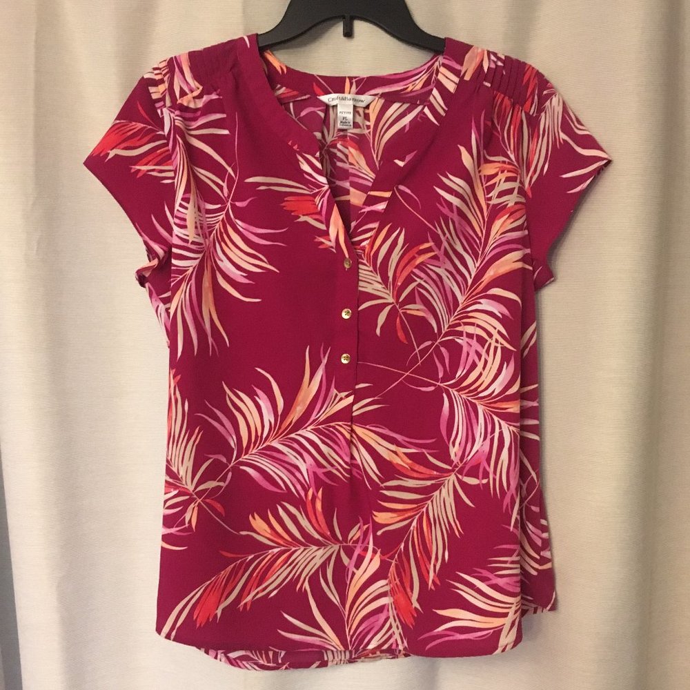 Croft & Barrow Fuchsia Palm Button Up Blouse - image 4